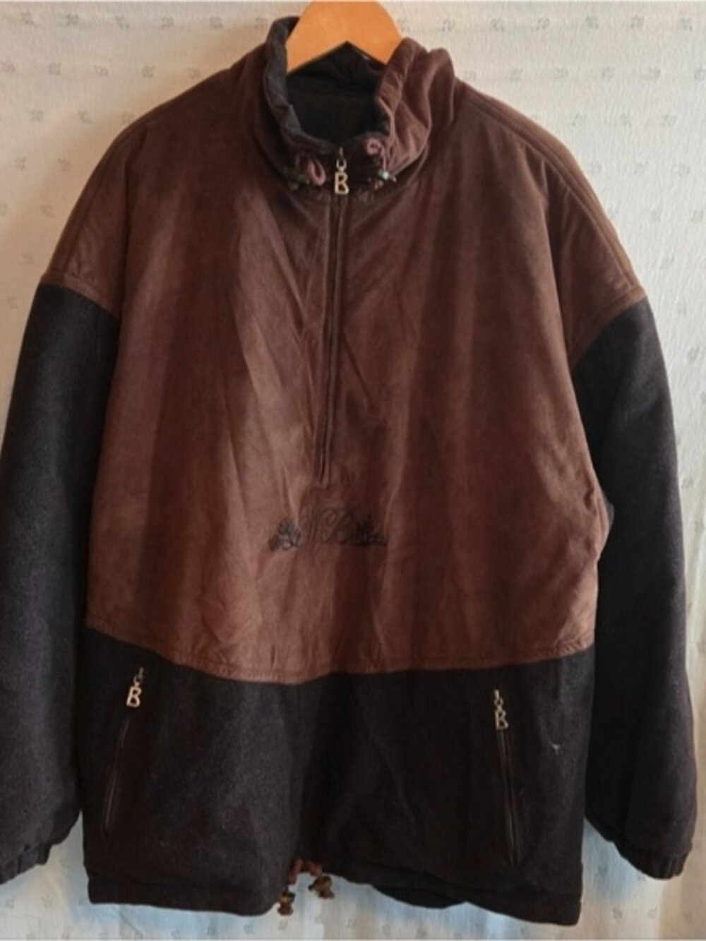 Vintage Bogner Two-Tone Brown Wool Pullover Snow Jacket Heavyweight Size Large